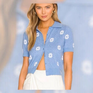 525 Women’s Collared Waterfall in Multi Daises Top Size L